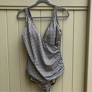 Miraclesuit women's black white gingham one piece Sanibel style swimsuit